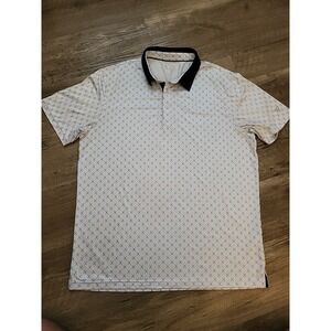 MAELREG Performance Polo White/Navy All Over Golf Club Print Shirt Mens Large